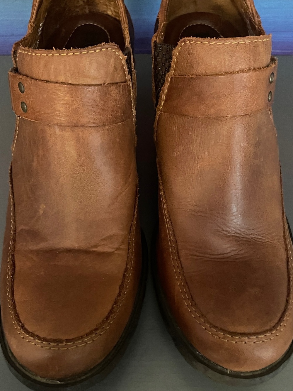 Born Nyssa Cognac Leather Ankle Booties Opanka Harness Comfort Heel 8.5 - Picture 7 of 11